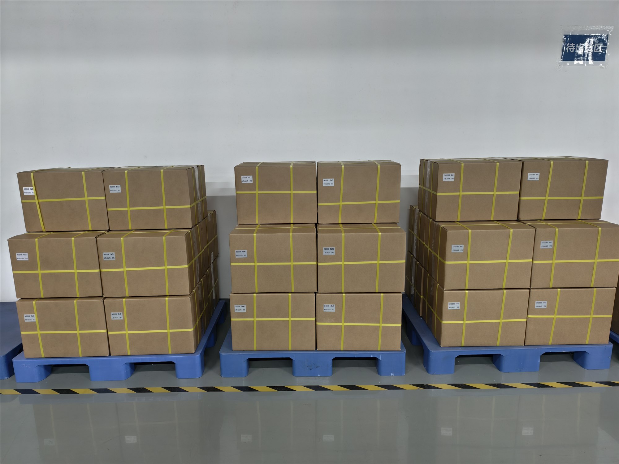 Cartons containing 300 industrial keyboards prepared for shipment to a European customer